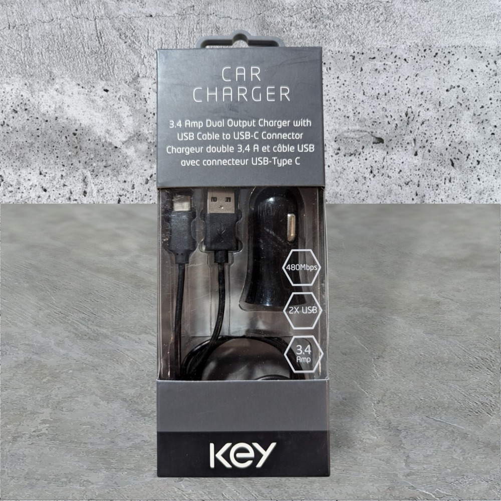 Q2. Key Car Charger‎ 3.4 Amp Dual Output With USB Cable To USB-Type C 480 Mbps